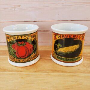 VTG Mann Fine China Tomato And Corn Label Motif Cups Made In Korea Retro Style